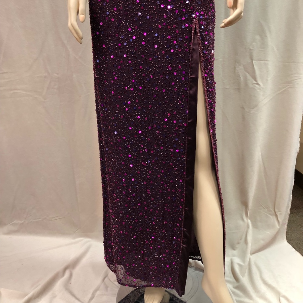 Vintage Fully Beaded/Sequin Wine Halter Gown - Picture 3 of 8